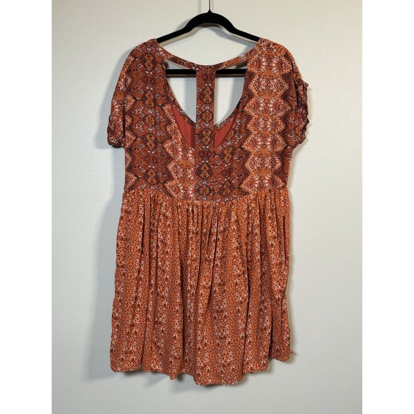 Free People Women's Sundown Babydoll Dress T Back Scoop Neck Lined Boho Orange L - Picture 9 of 15